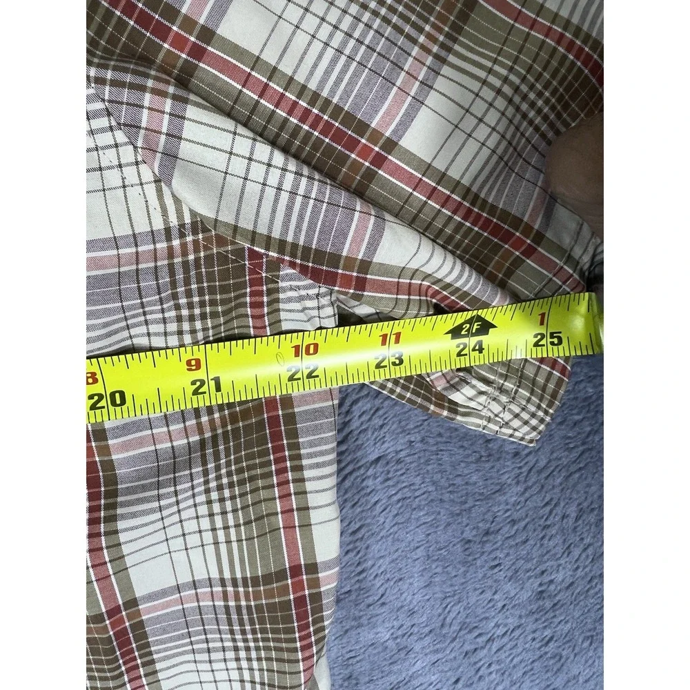 Eddie Bauer Mens Large Tall LT Plaid Short Sleeve Button Up Shirt Tan Brown Red